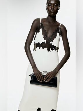 H&M LACE-TRIMMED SLIP CREAM AND BLACK DRESS